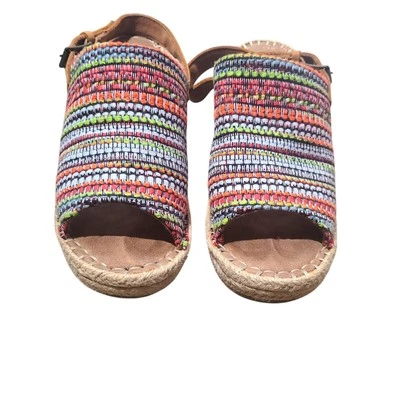 Toms Monica Multi-Color Striped Espadrille Woven Wedge Peep Toe Sandals 9.5 M - Изображение 1 из 4