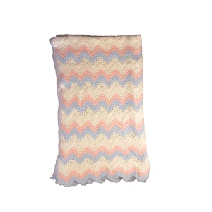 SOFT! Hand Crocheted Baby Blanket Afghan Pink White Bobble Pattern 30x50 - Picture 1 of 4