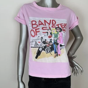 Zadig Voltaire XS Pink Band Of Sisters Tee Rhinestones Rolled Short Sleeve Boxy - Picture 1 of 9