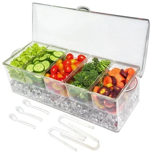 Ice Chilled 5 Compartment Condiment Server Caddy - Serving Tray Container wit... - Picture 1 of 9