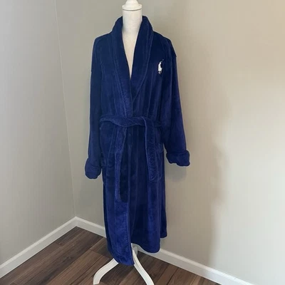 Bata de felpa Polo Ralph Lauren talla única para hombre color azul real profundo púrpura  Foto 1 de 4
