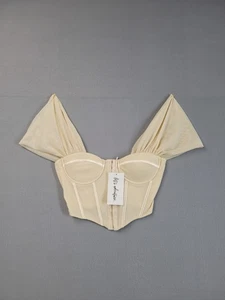 12Th Tribe Women Top S Brown Hook & Eye Sleeveless Compression Corset Crop - Picture 1 of 20