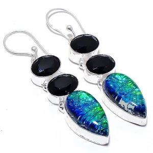 Triplet Fire Opal Gemstone Handmade 925 Sterling Silver Jewelry Earring 2.4" - Picture 1 of 5