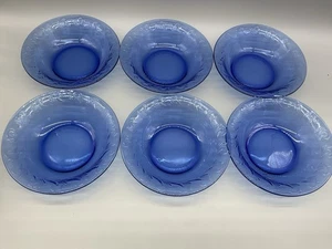 Set Of 6 Made In USA 7in Cereal, Salad Or Dessert Bowls Cobalt Blue Wave Pattern - Picture 1 of 3