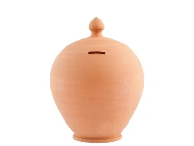 HOME Salvadanaio in ceramica con forma rotonda grezza di cm 25 in terracotta