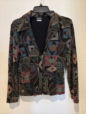 Elegante, elegante, cabeza girando, vintage hey 90s Libra Usable Arte Chaqueta Geométrica Foto 1 de 4