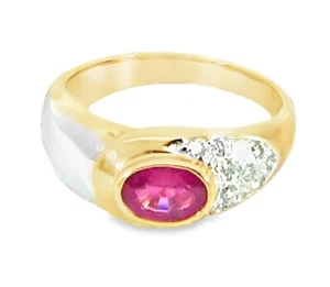 Ruby 18 KT Gold and Diamond Engagement Ring in Unique Design, H7 - Picture 1 of 6