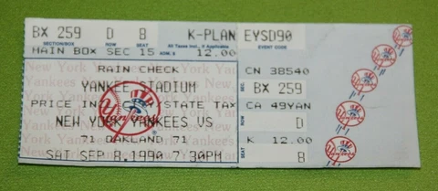 New York Yankees Ticket Stub | September 8 1990 | Rickey Henderson HR Cover