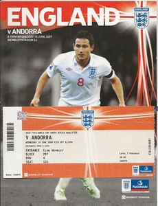 2009 England v Andorra World Cup Qualifying Match Programme & Ticket at Wembley - Picture 1 of 2