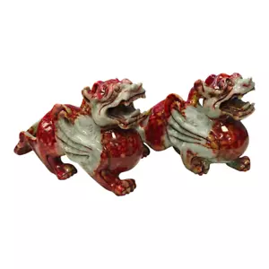 Pair of 8" Chinese Antique Pi Xiu Jade Carving Feng Shui Beast - US Seller - Picture 1 of 11