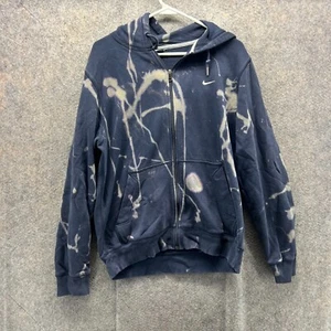 Nike Felpa con Cappuccio Uomo Blu Medio Full Zip Candeggina Tie Dye Pullover Cotone Swoosh Y2K - Foto 1 di 11