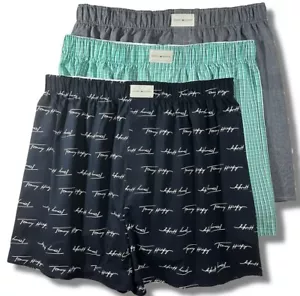 TOMMY HILFIGER MEN X3 - 243 SULTAN GREEN MEDIUM- 3 PACK WOVEN BOXER UNDERWEAR - Picture 1 of 1