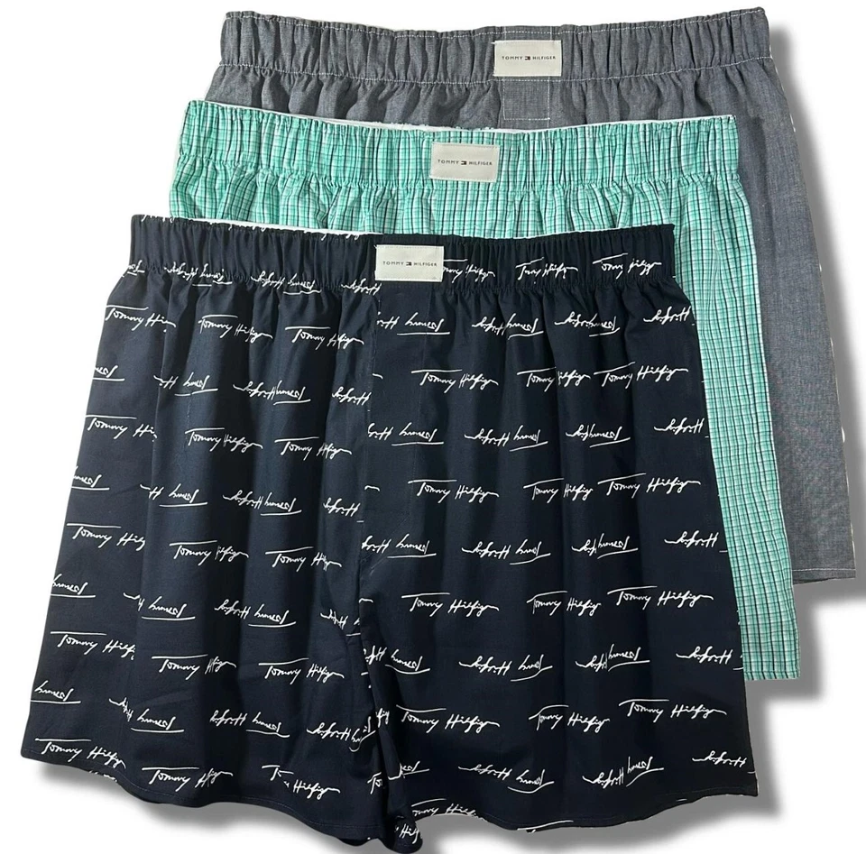 TOMMY HILFIGER MEN X3 - 243 SULTAN GREEN MEDIUM- 3 PACK WOVEN BOXER UNDERWEAR - Image 1 of 1