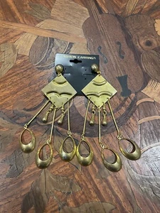 Pendientes De Colección Tono Dorado Perforados Colgantes Gota Negrita Pasarela Años 80 - Imagen 1 de 4