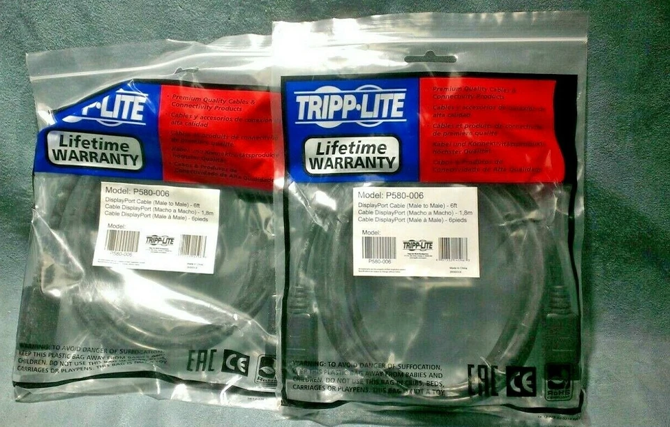 Nuevo Lote de 2 Cable Dispositivo Puerto Pantalla TRIPP LITE P580-006 6 Pies Macho a Macho 6 Foto 1 de 1