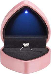 Heart Shaped Ring Gift Box with LED Light, Velvet Earrings Jewelry Case with Lig - Picture 1 of 12