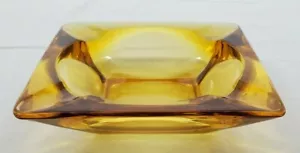 VINTAGE Mid-Century Modern Amber Glass Smoking Ashtray 4 1/2" Square - Picture 1 of 10