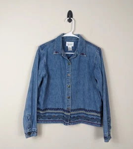 Vintage Christopher & Banks Embroidered Denim Jean Shacket Button Down Shirt Med - Picture 1 of 7