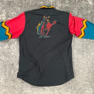 Vintage Roper Western Shirt Mens XL Black Aztec Rodeo Graphic 90s USA Lone Roo - Picture 1 of 16