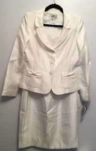 ZUM VERKAUF! Le Suit 8 Rock Jacke weiß Knopfschleife Shantung Anzug neu mit Etikett gefüttert $ 200 - Bild 1 von 12