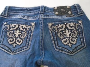 MISS ME Women's Denim Bling Rhinestones Stretch Low Rise BOOT CUT Jeans 28 - Picture 1 of 11