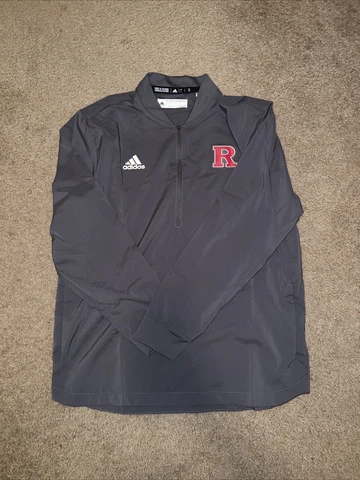 New Adidas Mens Large Rutgers Scarlet Knights 1/4 Zip Grey Pullover Jacket Sz L Cover