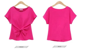 Camiseta Body Blusa con Arco de Gasa Rosa Semi Transparente Suelta Fluida - Imagen 1 de 5