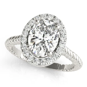 Ovalschliff Forever One Moissanit Seil Diamant Halo Verlobungsring 14k Weißgold - Bild 1 von 4