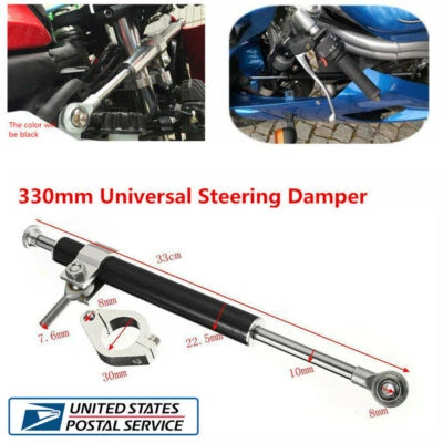 Amortiguador de dirección de aluminio 330 mm para motocicleta ATV ajuste de 6 vías estabilizador lineal EE. UU. Foto 1 de 4