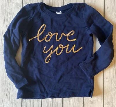 Carters Girls Blue Shirt Size 6 Gold Sequins “love you” Top - Image 1 of 3