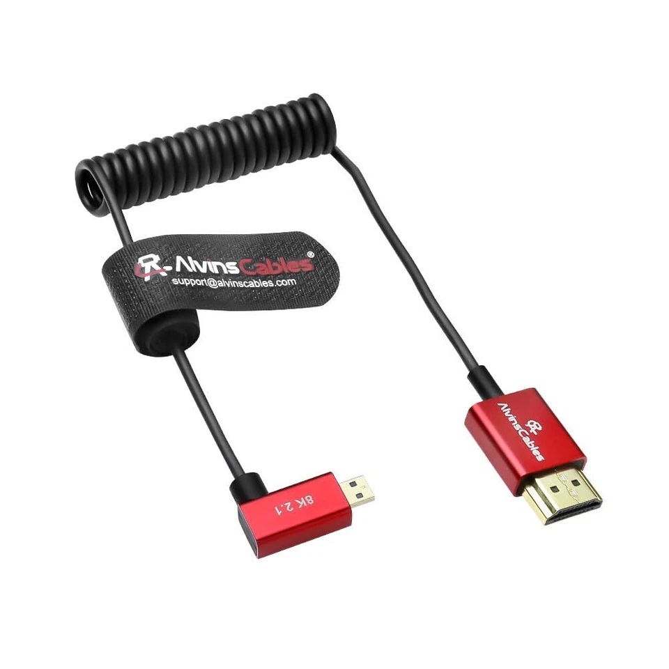 8K 2.1 Micro HDMI Right Angle to HDMI Ultra-Thin Coiled Cable for Atomos Ninja V - Image 1 of 4