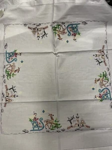 Schlitten Christkind Kreuzstich Handarbeit altdeutsches Dorf 85x85cm Baumwolle  - Bild 1 von 2