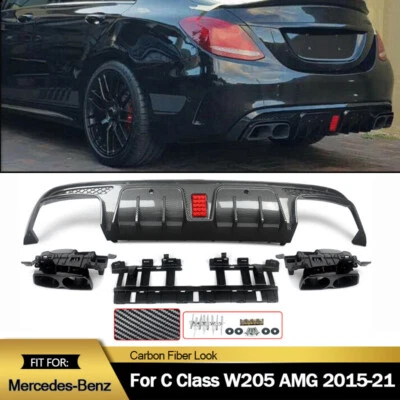 For Mercedes-Benz W205 C43 C63 C300 C450 Bumper Diffuser Exhaust Tips W/ Light Foto 1 de 4