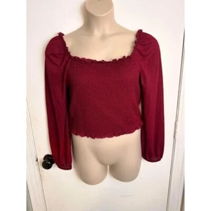 Burgundy smock knit top Shirred Square Neck Blouse crop from the buckle x-large - Picture 1 of 9