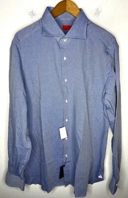 $665 ISAIA 44 17.5 Azul Rayas Espiga Cuello Extendido Abotonado Camisa Traje Foto 1 de 4