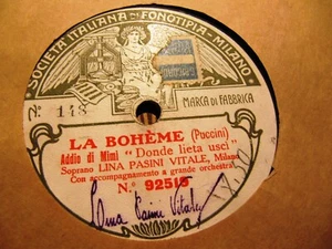 1909 Lina Pasini Vitale soprano FONOTIPIA Milan Boheme Addio / Faust Il m'aime - Picture 1 of 2
