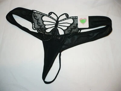 Rue 21 Women's Mesh Thongs Black Size XS/SMALL Butterfly Front Hot!! NEW - Image 1 of 2