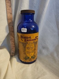 Vintage Achille Brioschi & Co. Effervescent Brioschi Cobalt Bottle & Label/Cap - Picture 1 of 6