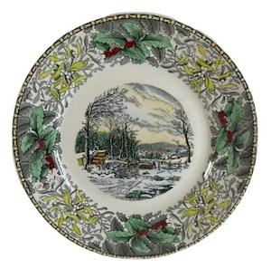 Adams "Winter in the Country" 8" Salad Plate Mistletoe & Holly Border 1950's - Picture 1 of 3