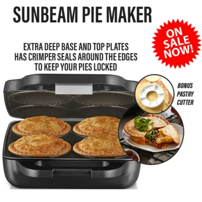 Sunbeam Pie Maker Electric Cooker 4 Deep Sized Pies Non-Stick Plates Machine - image 1 of 4