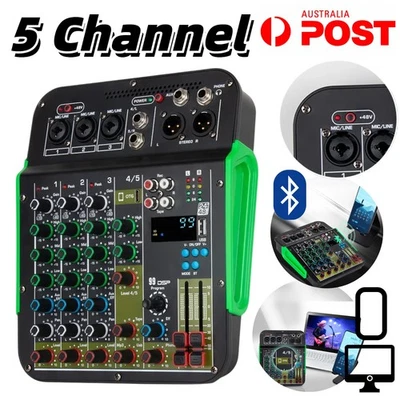5 Channel Audio Mixer Bluetooth Sound Console Live DJ Stereo Mixing Record USB - Image 1 of 4