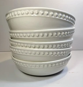 Set of 5 Delmar Fapor White Round Dinner Bowls 8" Embossed Raised Dots - UNUSED - Picture 1 of 5