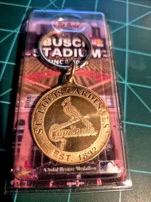 Vtg. Cardinals MLB Busch Stadium Solid Bronze Medallion Key Ring  Keychain 2006  - Image 1 of 4