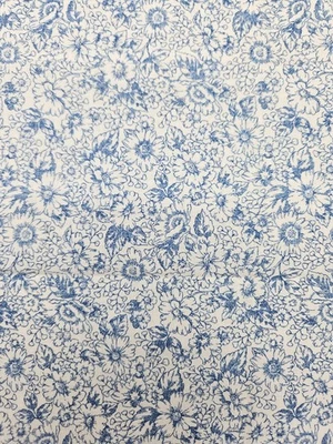 Vintage Fabric Traditions Blue Flowers on White 100% Cotton 33" x 45" 1998 NEW - Image 1 of 3