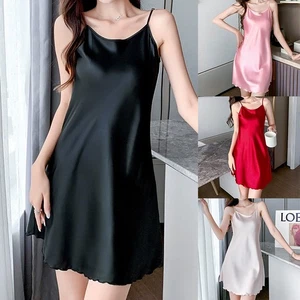 Womens Sexy Satin Silk Lingerie Nightie Ladies Slip Dress Nightdress Pajamas/ - Picture 1 of 33