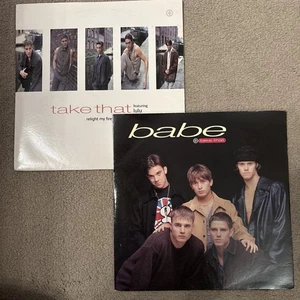 TAKE THAT - RELIGHT MY FIRE (with Lulu) and BABE - 2 x 7” vinyl singles - ex  - Picture 1 of 5