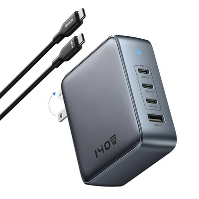 USB C Charger Block 140W, 4-Port GaN PD3.1 PPS Fast Laptop Charger Foldable C... - Image 1 of 4