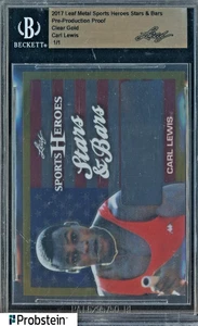 BECKETT 2017 Leaf Metal Sports Heroes Stars & Bars Clear Gold Carl Lewis 1/1 - Picture 1 of 2