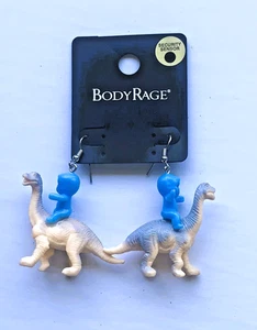 Spencers Body Rage Blue Baby Boy on Dinosaur Dangle Earrings Punk Goth - Picture 1 of 2