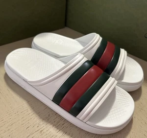 NIB Gucci Mens Rubber Sandal Shoes White/Red/Green 12 US/11 UK 780286 - Picture 1 of 7